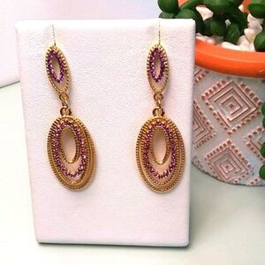 Golden Pave'  Purple Sparkle Teardrop Earrings